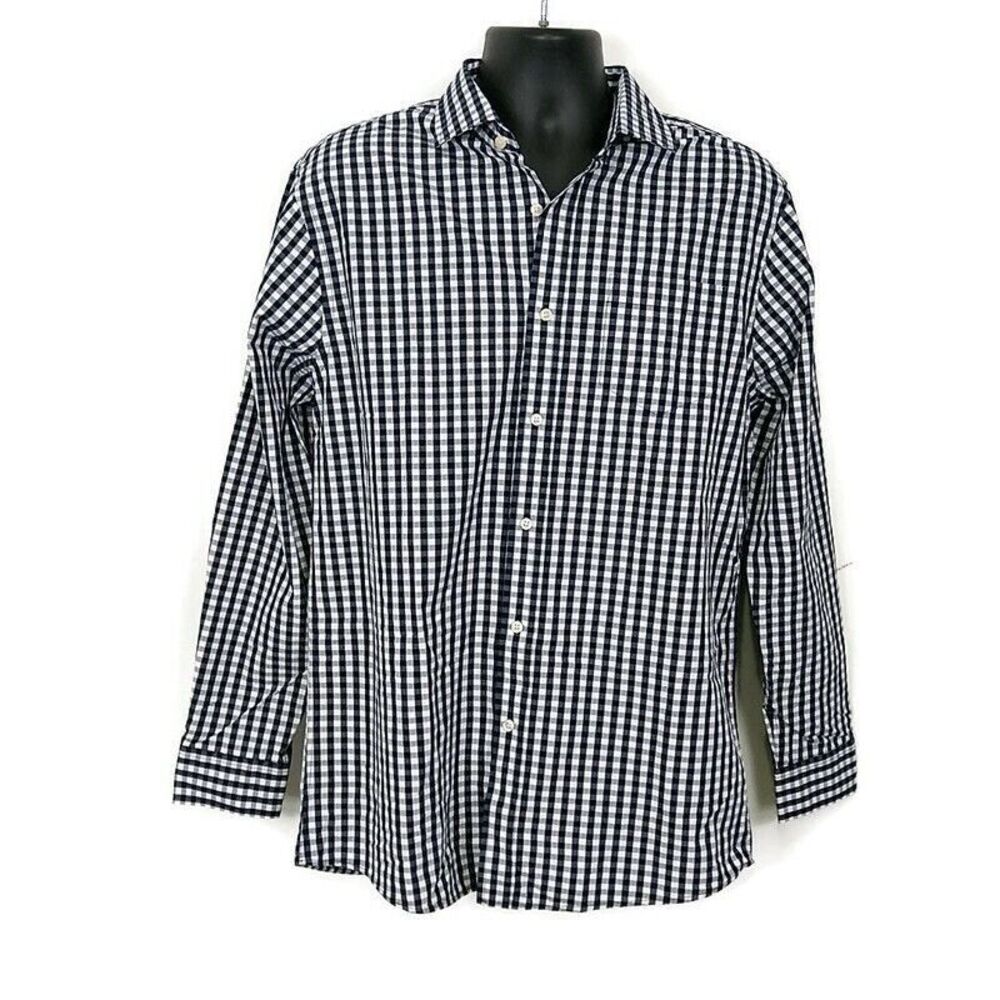 Jachs Mens sz M Casual Button Up Shirt Blue Plaid Long Sleeve City Smart